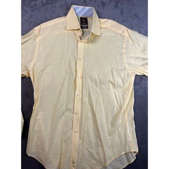 Tailorbyrd Button Shirt Linen Blend yellow check Mens Medium Long Sleeve Collar‎ - Picture 1 of 4